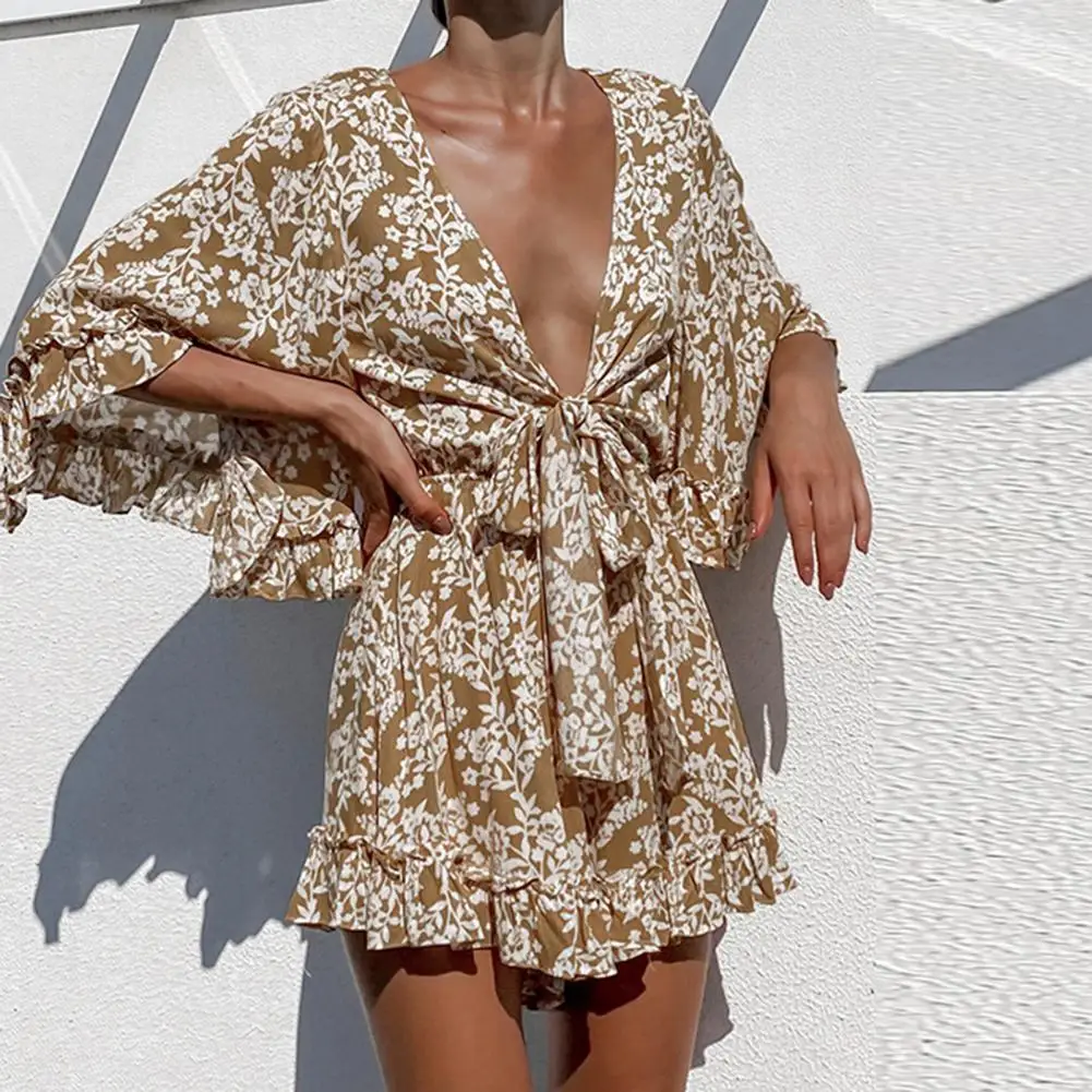 

Jumpsuit Deep V-neck Loose Casual Ladies Floral Print Romper for Dating