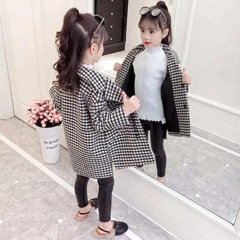 Детское шерстяное пальто в клетку на осень и зиму | Детская одежда обувь