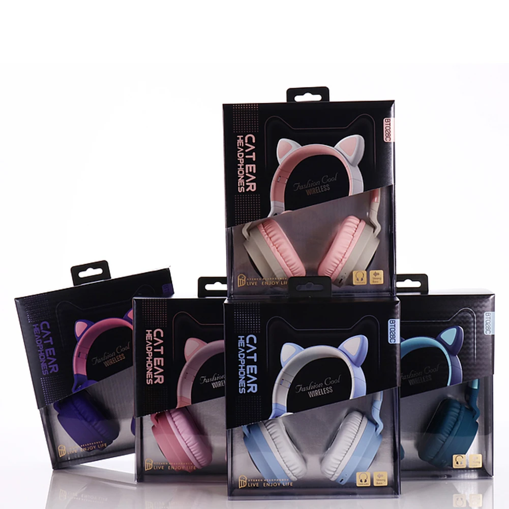 

Kids Bluetooth 5.0 Headphones LED light Cat Ears Headset Wireless Earphone HIFI Stereo Bass headphone for Phones with microphone