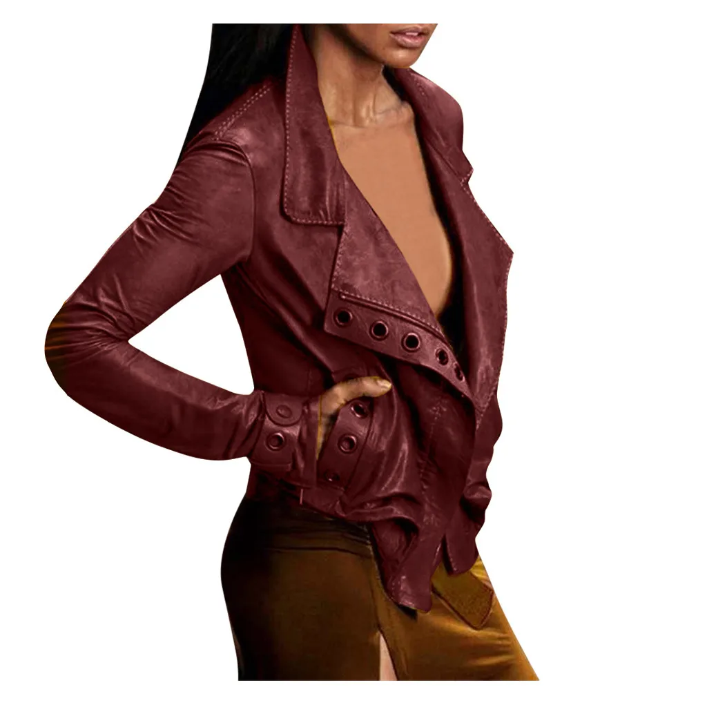 

Jacket Autumn Winter Women Plus Size Jacket Coat Lady Faux Leather Jacket Lady Long Sleeve Short Coat Vintage Outwear d3