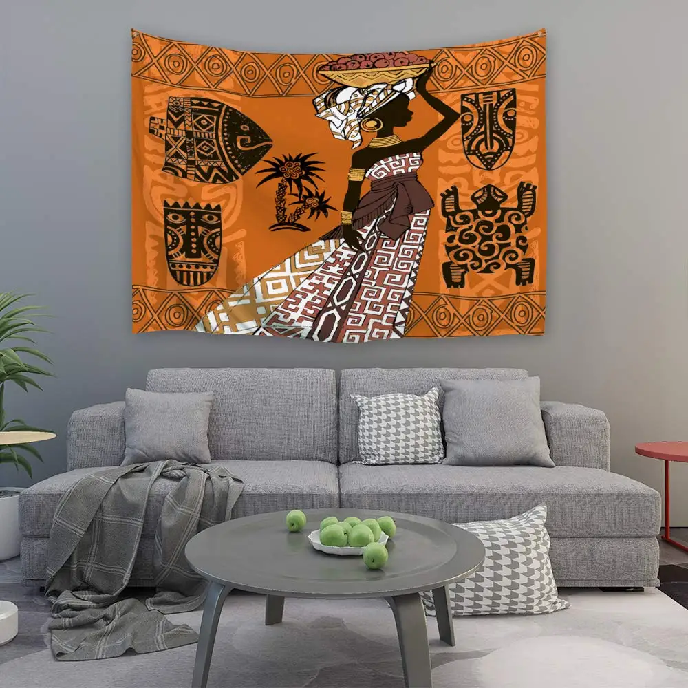 Nature Art Polyester Fabric African Woman Theme Wall Decor Black And Animals | Дом и сад