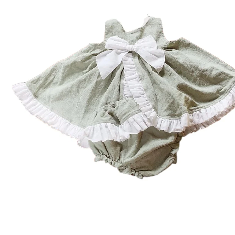 Хлопковое платье для девочек летнее в стиле ретро с открытой вилкой и бантом От 1