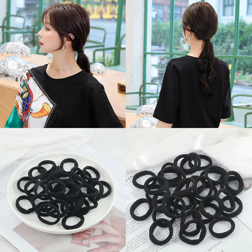 

Black Seamless Hair Band Accessories 20/30/50/100Pcs Solid Color Elastic Hair Tie Scrunchies Girl Women Ponytail Holder Headwear