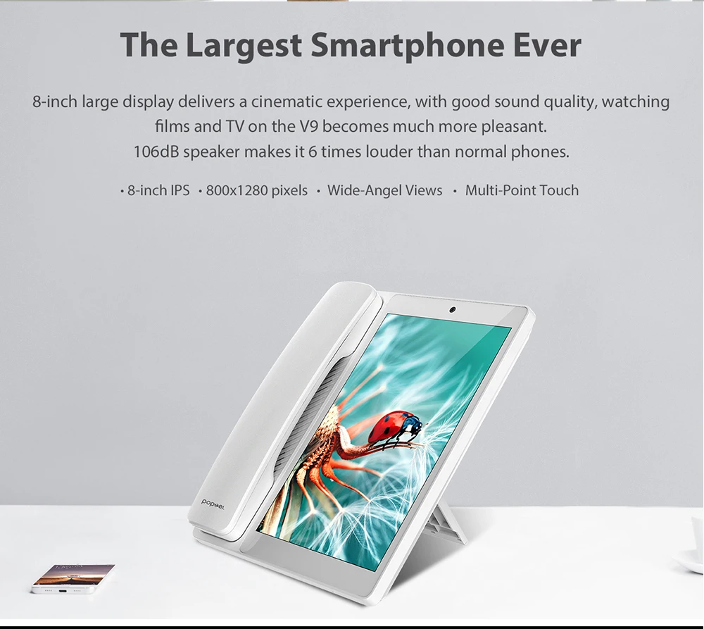 POPTEL V9 8,0 ''мобильный телефон 2 Гб ОЗУ 16 Гб ПЗУ видео телефон 5Мп сотовый телефон Android 8,1 SC9832E OTA OTG 4G 1800 мАч смартфон