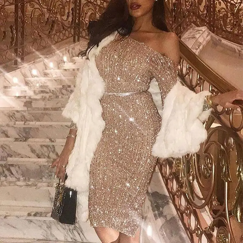 

2021 женское элегантное модное сексуальное облегающее коктейльное платье миди, блестящее женское стильное Клубное вечернее платье с косым в...