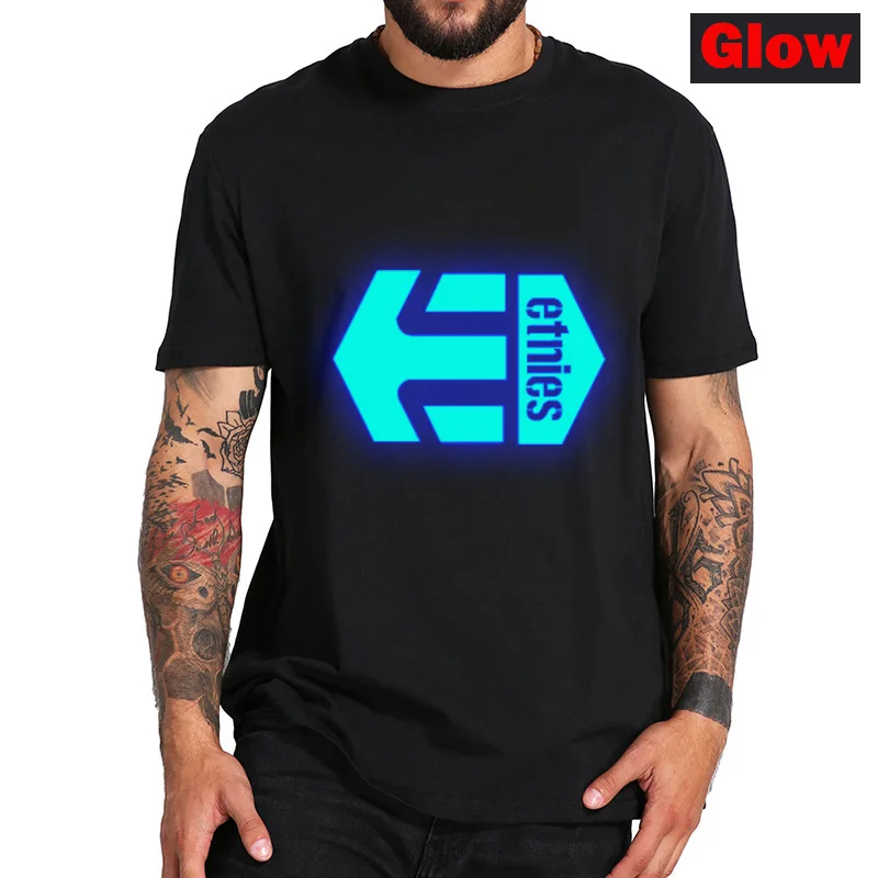 Светящиеся 3D футболка Etnies мужские черные 100% хлопковые футболки для детей Летняя