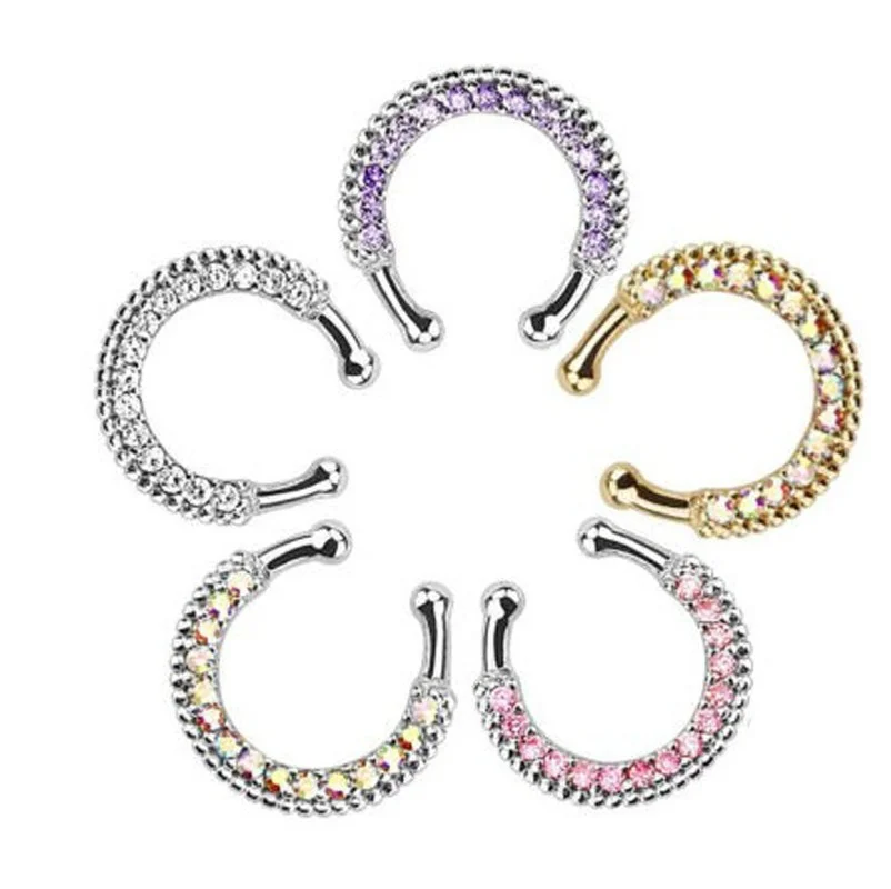 

Fashion Jewelry Crystal Non Piercingnose ring Colorful Clip on nose piercing nose ring body jewelry Faux Body Piercing Jewelry
