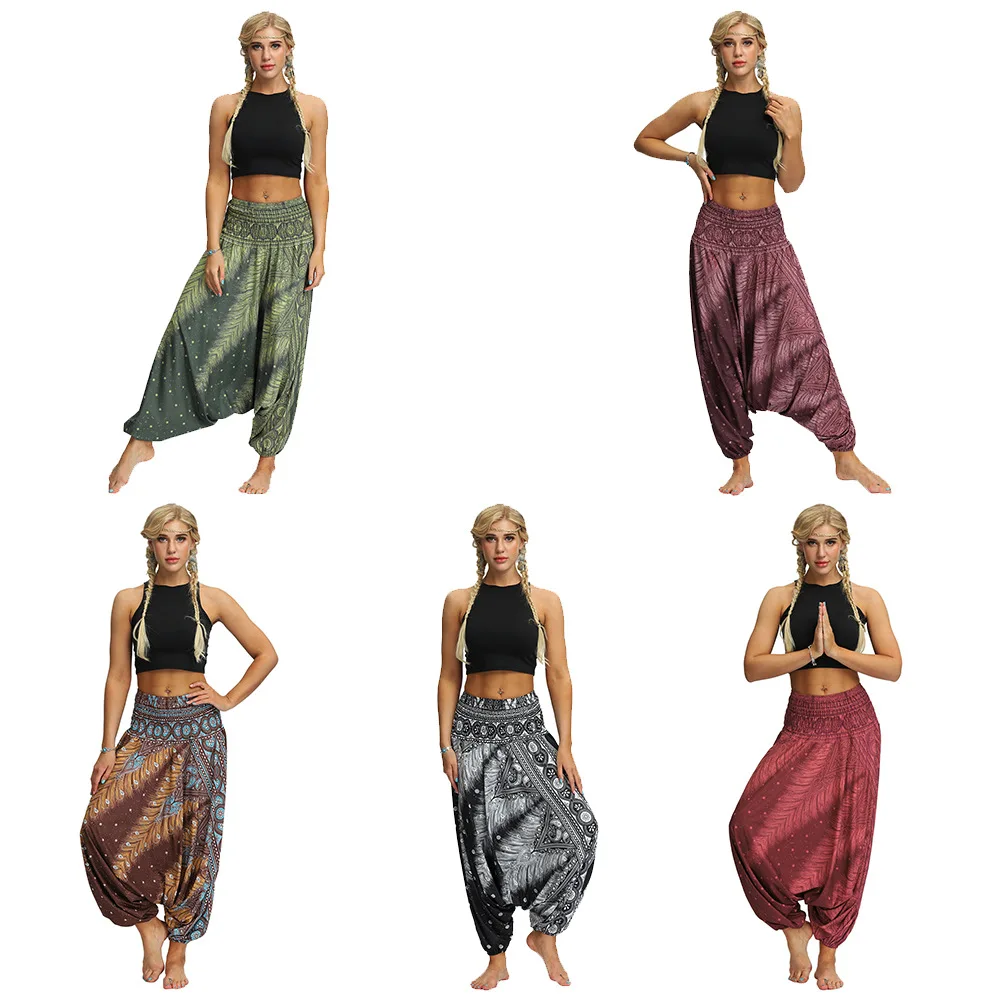 

Nepalese Style Wide Leg Leisure Sports Pants Fitness Long Trousers Women's Harem Pants Loose Slacks Bohemian High Waist Pants