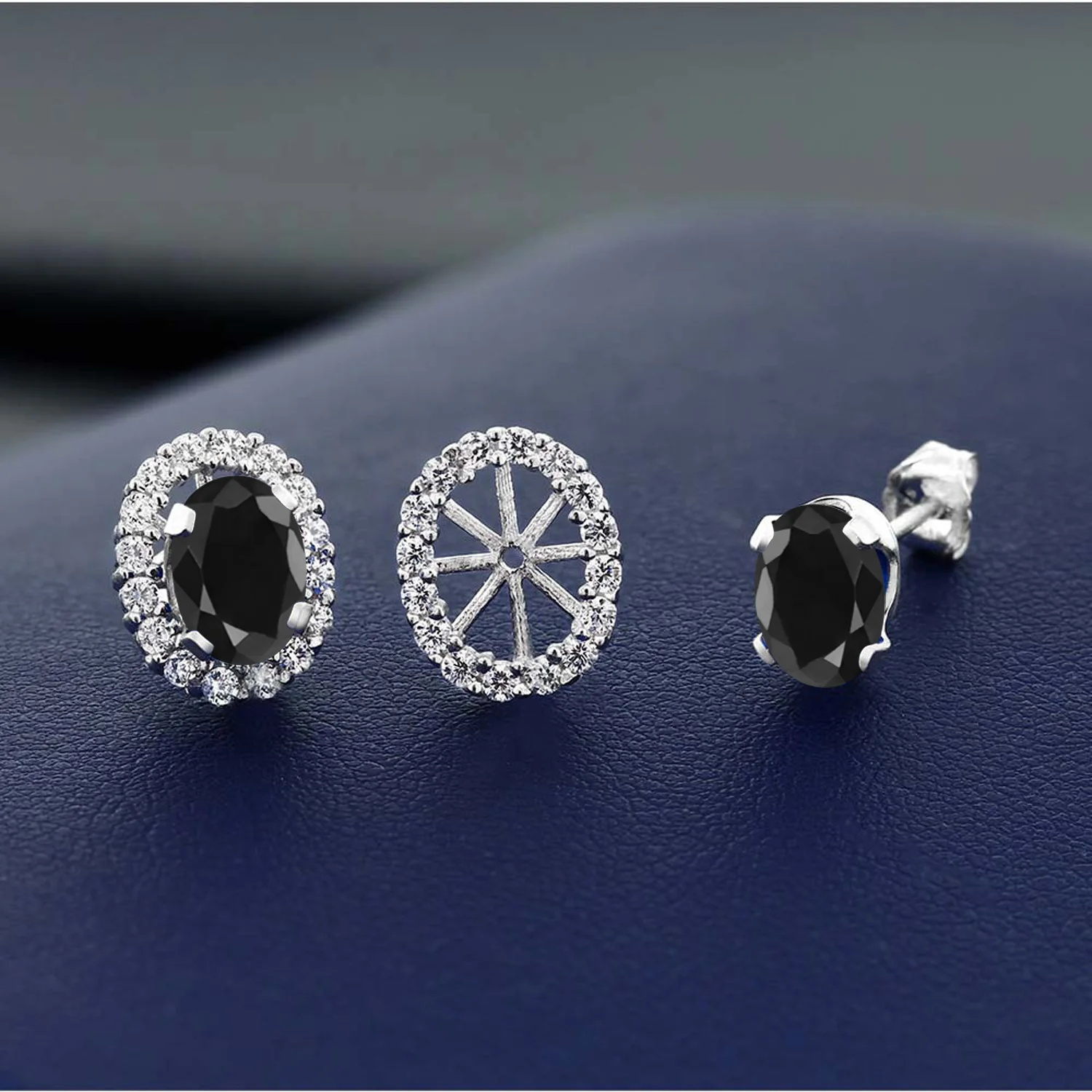 Серьги-пусеты из серебра 925 пробы с черным сапфиром для женщин (2 14 карат овальные