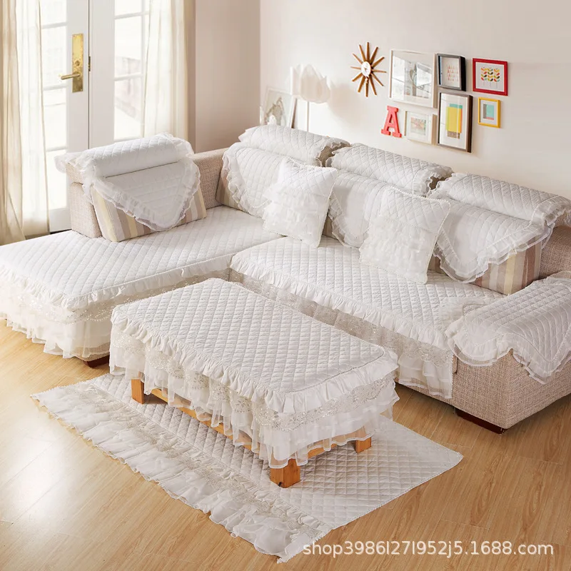 Stylish luxury cotton sofa cover Cushion pillow High-end Non-slip lace couch covers for sofas Girl living room decor | Дом и сад