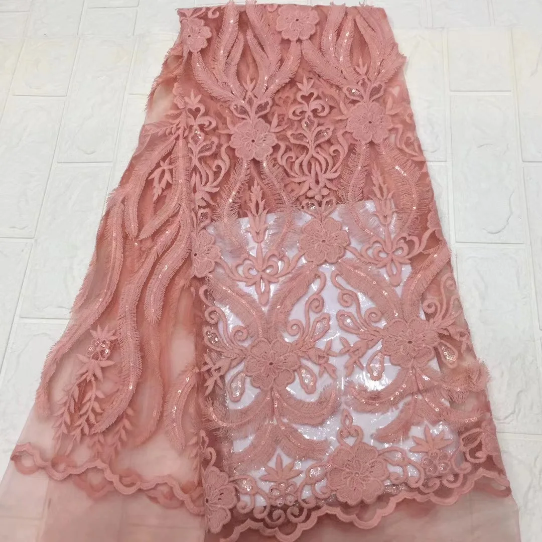 

African Lace Fabric 2021 High Quality Lace Sequins French Mesh Gauze Mesh Fabric Latest Onion Color Lace Fabric D4504