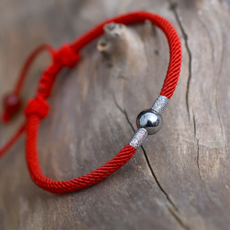 Браслет из стерлингового серебра 925 пробы с бусинами и браслеты на удачу красная