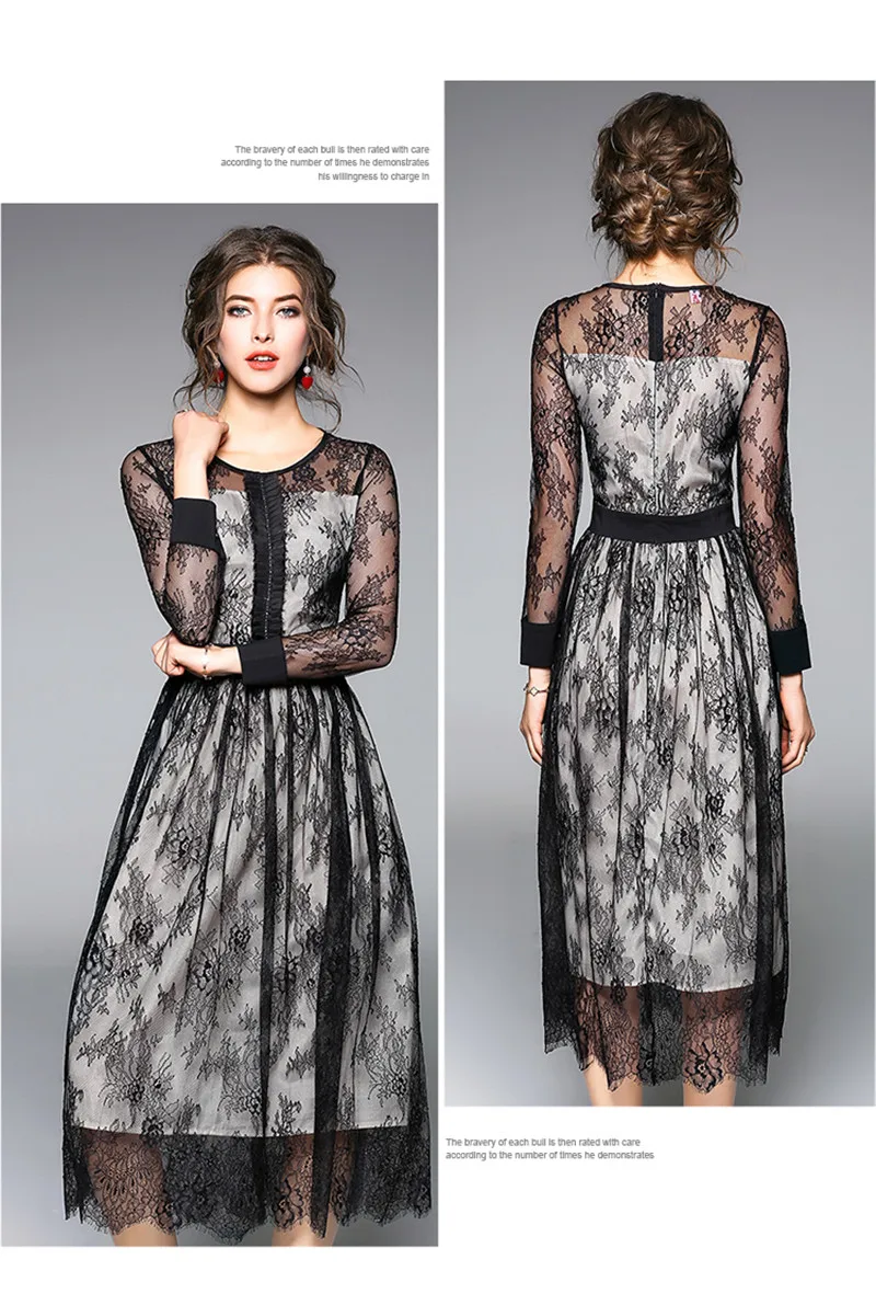 2020 Runway Весенняя новинка тонкий открытое кружевное платье Модная одежда