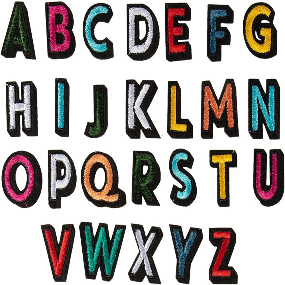 

26 Pieces letter Patches, Alphabet Applique Patches or Sew On Multicolored Embroidered Letter, DIY Badge Repair Patches