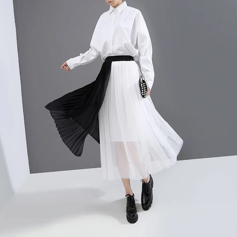 Женская длинная юбка с поясом на резинке модная черная Белая Прозрачная женская