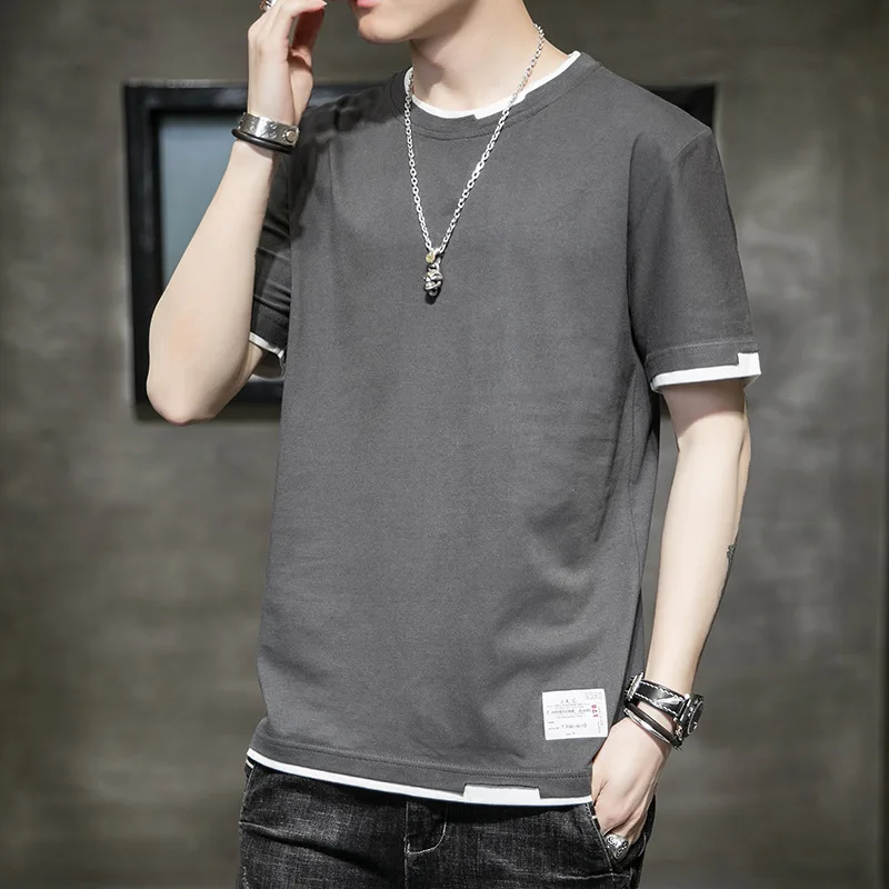 

Лето 2021 Футболка мужская Однотонная футболка с О-образным вырезом с коротким рукавом Размеры 4XL