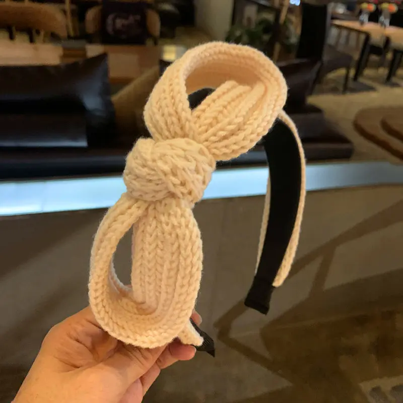 

Winter Crochet Wool Bow Headbands for Women Handmade Knitting Bow Hairbands Solid Teen Girls Hair Accessories Bowknot Head Hoop