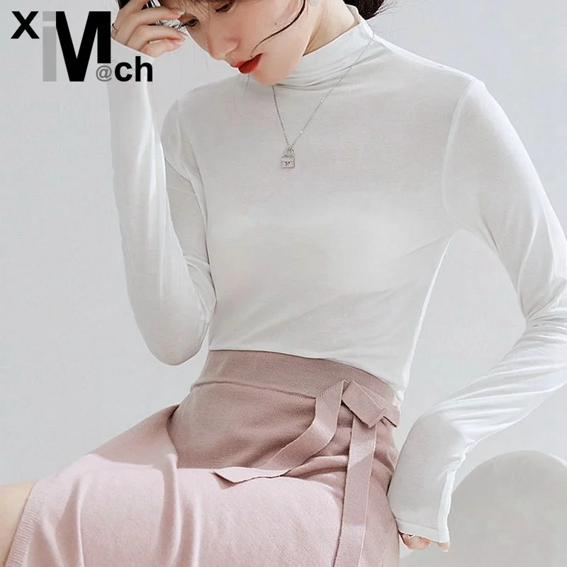 XiM & M @ ch Женские базовые повседневные футболки с длинным рукавом стрейчевая ткань