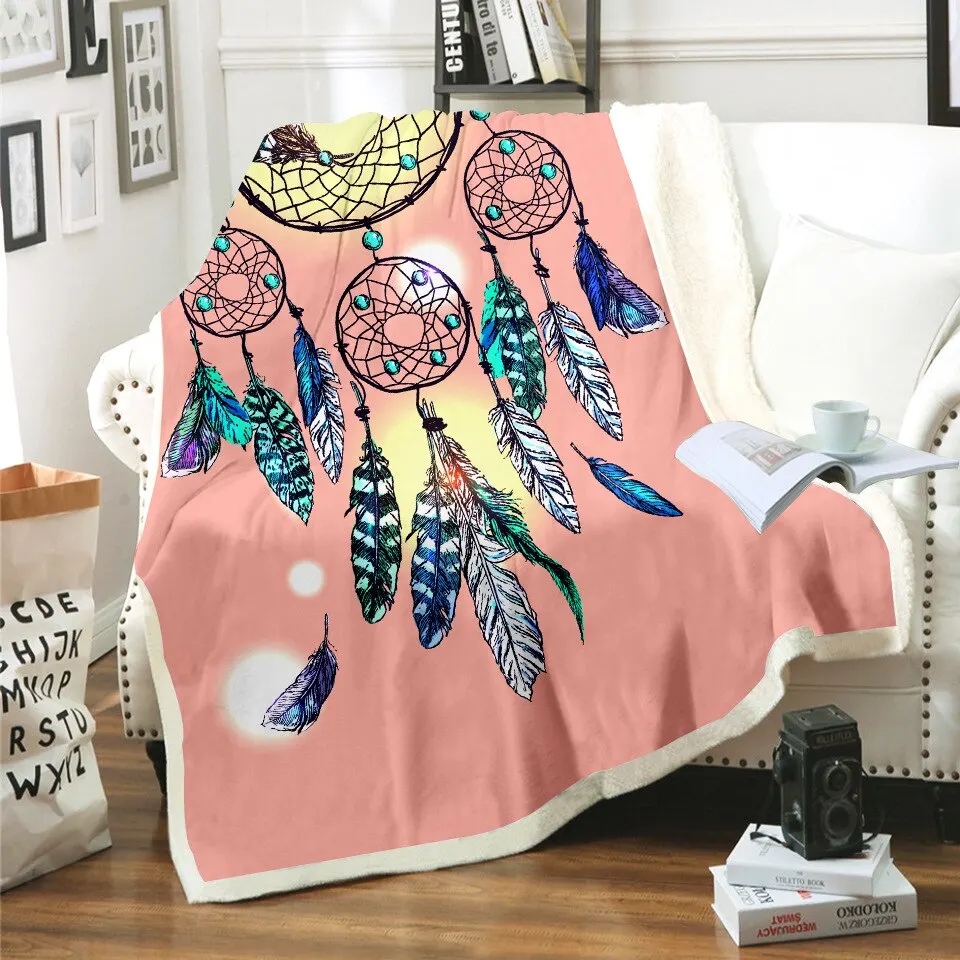 

Bohemian colorful feathers Blanket 3D Print Sherpa Blanket on Bed Kids Girl Flower Home Textiles Dreamlike Style 02
