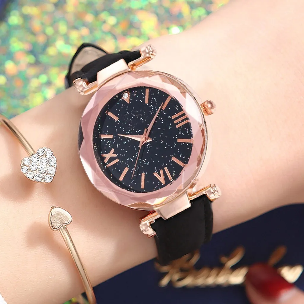 Starry Sky Unisex Stars Little Point Frosted Belt Watch Dotted With Roman Scale Women's Quartz | Наручные часы