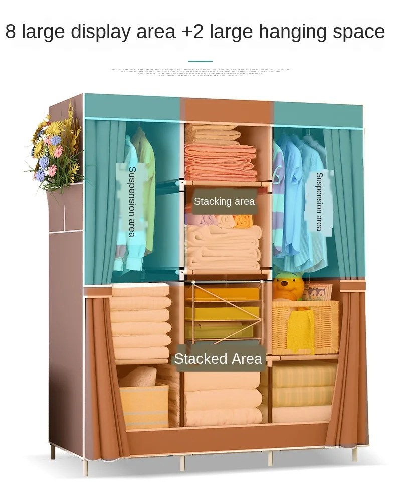 Clothes Closet Portable Wardrobe Durable Storage Organizer Non-woven Fabric Cloth Shelf 170cm*125cm*45cm | Мебель