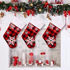 Рождественские чулки, носки, красная черная клетка с принтом снежинок, рождественский подарок, Подарочный пакет для конфет, подвеска для камина, рождественской елки