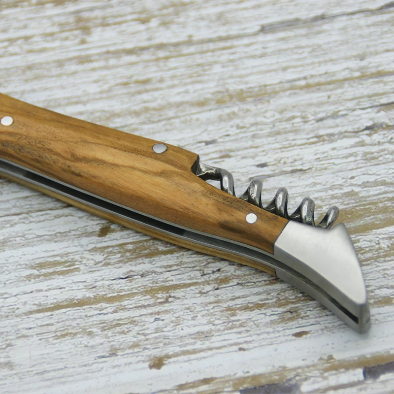 

Laguiole Stainless Steel Wine Knives Corkscrew Bottle Openers Pocket Knife Olive Wood Handle Wedding Beer Can Wine Accessories