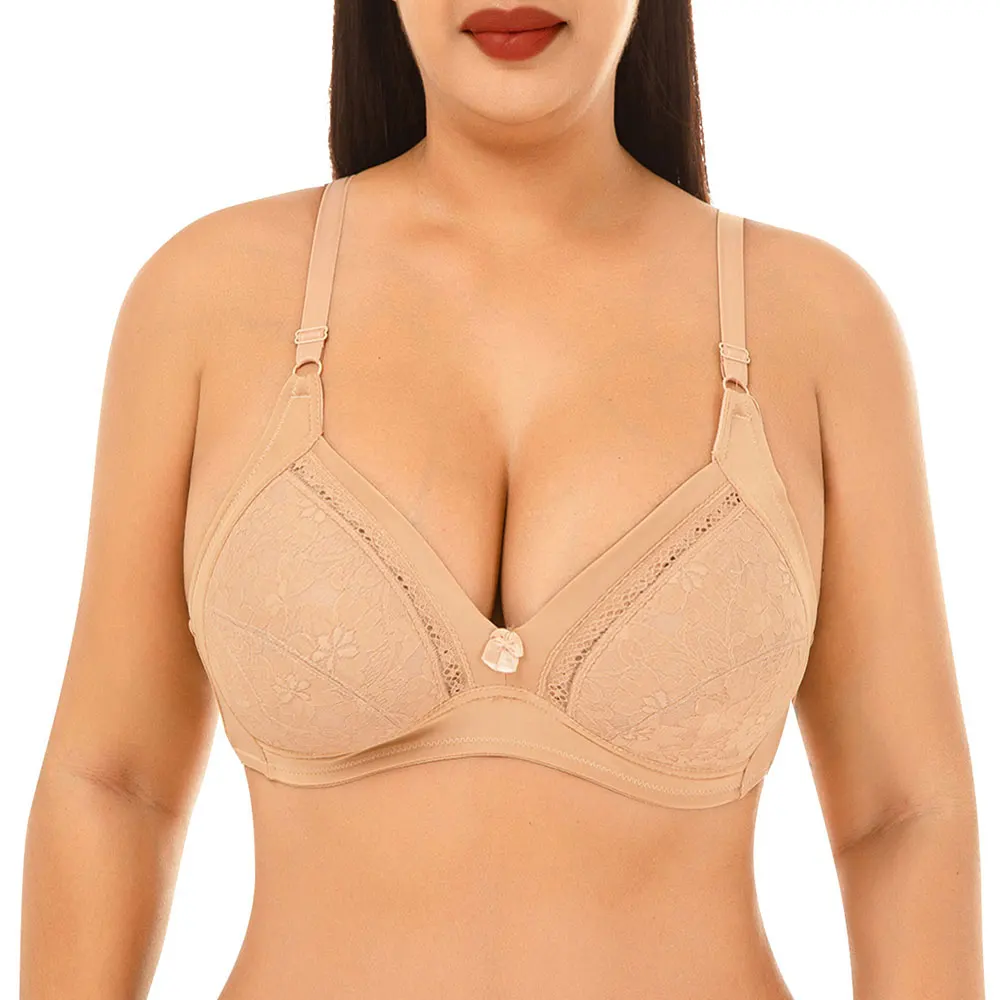 

Women Sexy Plus Size Bras Solid Color Underwear Wire Free Bra Big Size Gathers Seamless Comfort Hands Breasts Bralette Fashion