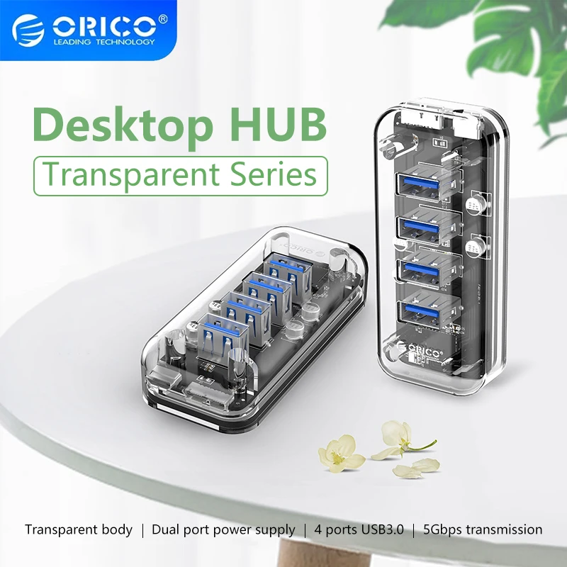 

ORICO USB HUB external 7-port USB3.0 splitter with dual Micro USB power ports suitable for computer laptop accessories (F7U-U3)