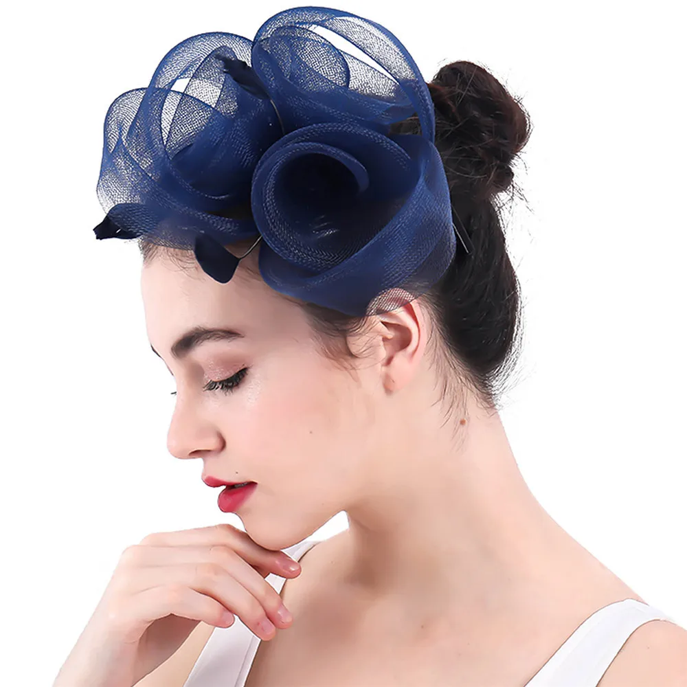 

Vintage navy blue crinoline flower fascinators hats hair accessories for wedding church Party Kentucky derby ascot races SYF356
