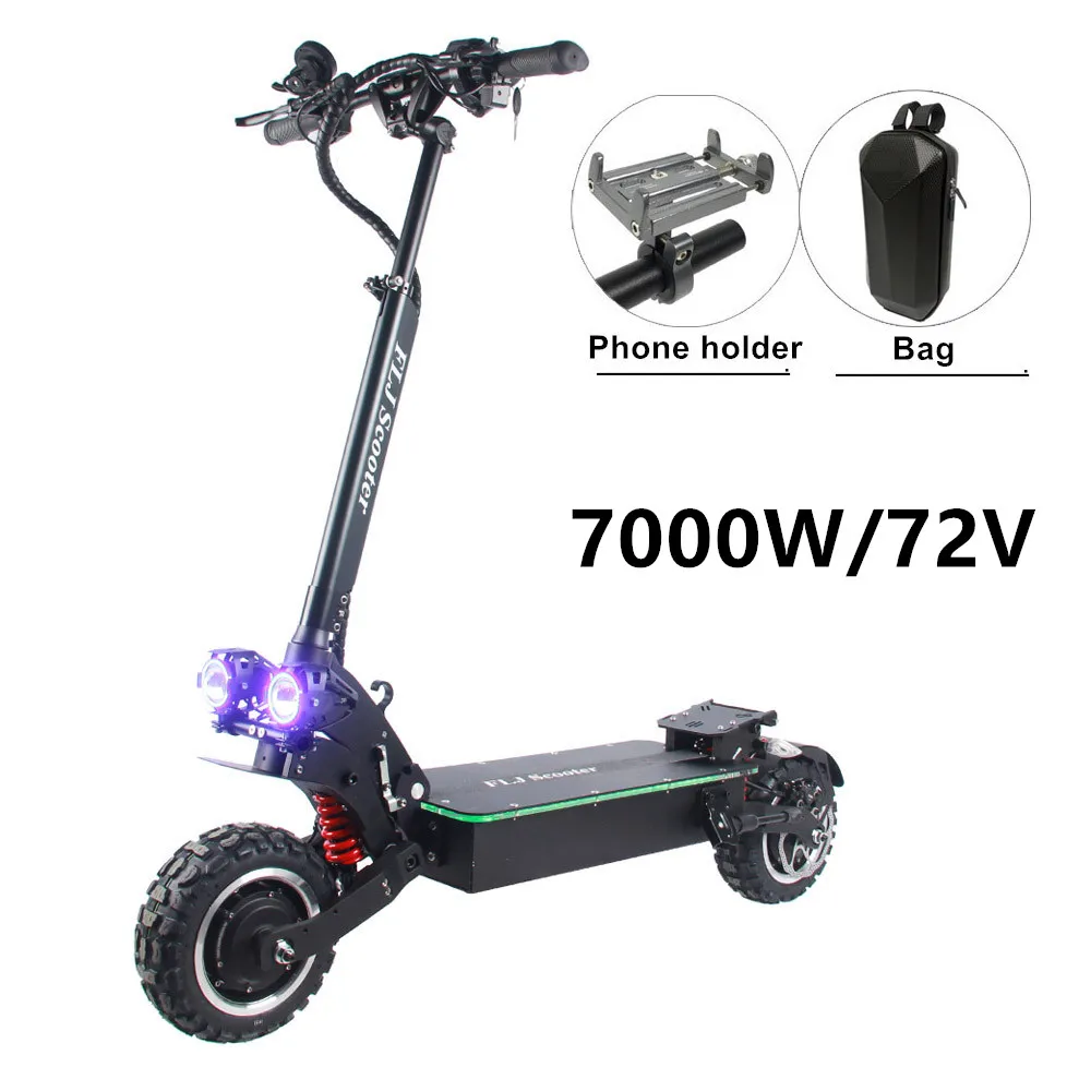 

FLJ 72v Dual Motor 7000W Electric Scooter with dual engines 11inch wheels double drive LED pedal kick electric scooter electrico