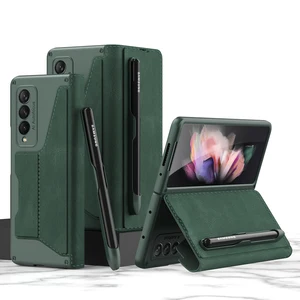 for samsung galaxy z fold3 fold 3 5g case phone cases flip armor folding card leather protective pen slot cover free global shipping