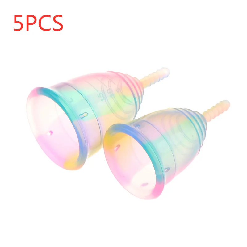 

5PCS Colorful Women Cup Medical Grade Silicone Menstrual Cup Feminine Hygiene Menstrual Lady Cup Health Care Period Cup 2 Size
