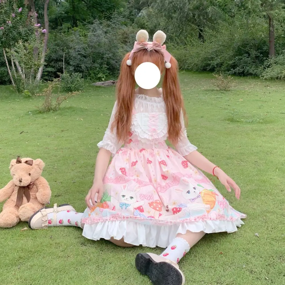 Kawaii японский Лолита девушка Лолита гриб кролик кружева милое платье без рукавов