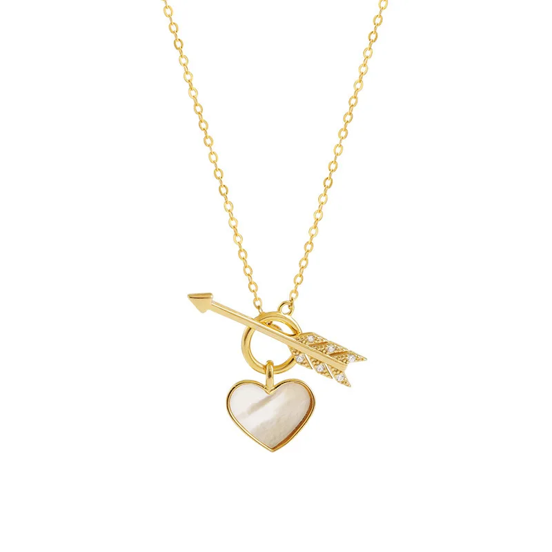 

TIMEONLY Romantic Shell Love Heart Arrow Pendant Necklace Statement Hit The Heart Alloy Charm Necklaces for Women Lover Jewelry
