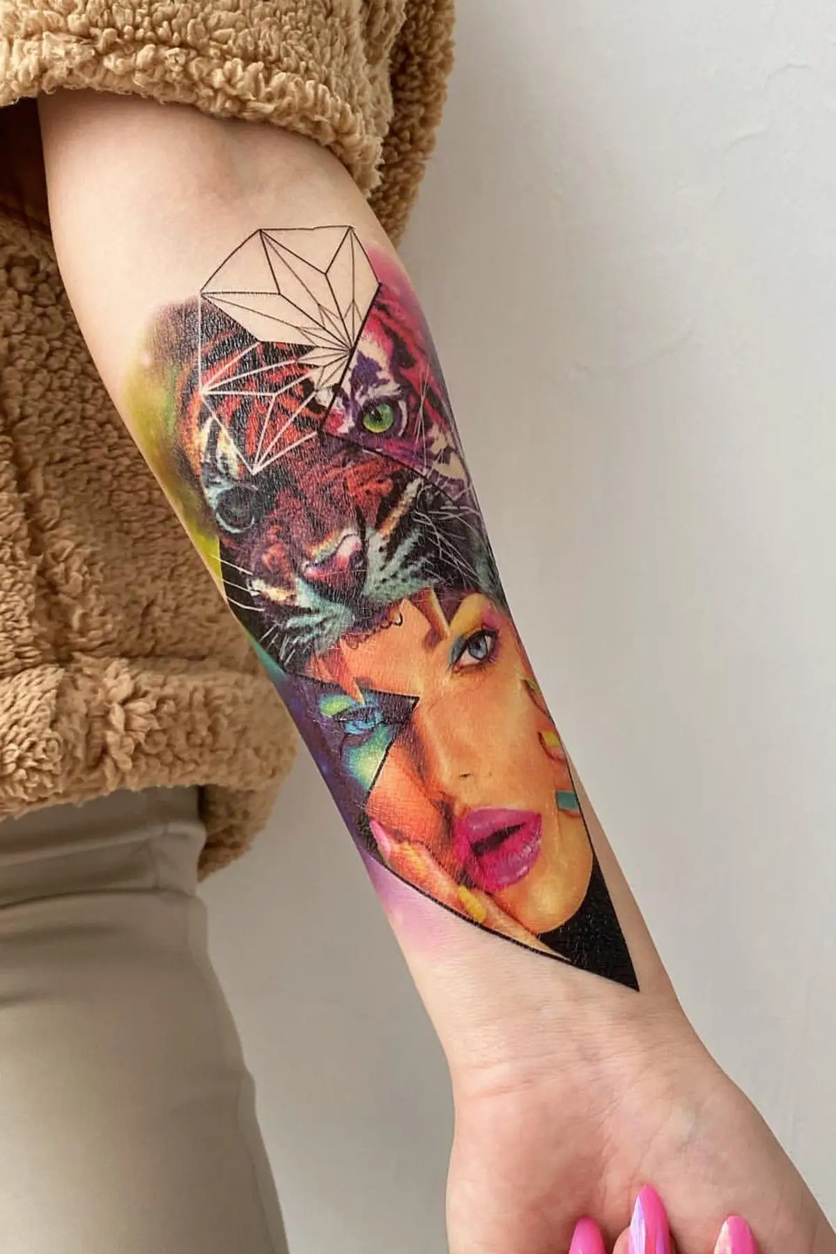Temporary Tiger And Women And Flamingo Tattoo