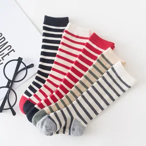 5 шт.лот, носки для новорожденных, для малышей, мальчиков, полосатые, до колена, длинные, мягкие хлопковые детские носки, детские спортивные носки