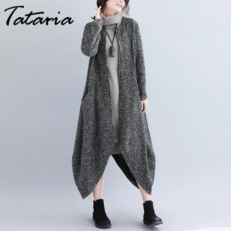 Женское платье с длинным рукавом Tataria осенне-зимнее элегантное однотонное пальто