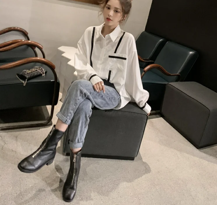 

Fashion Blouses Women's Top Korean Shirt New Long-sleeved Blouse Lapel Plus Size Buttons Comfortable Casual Tops Lady