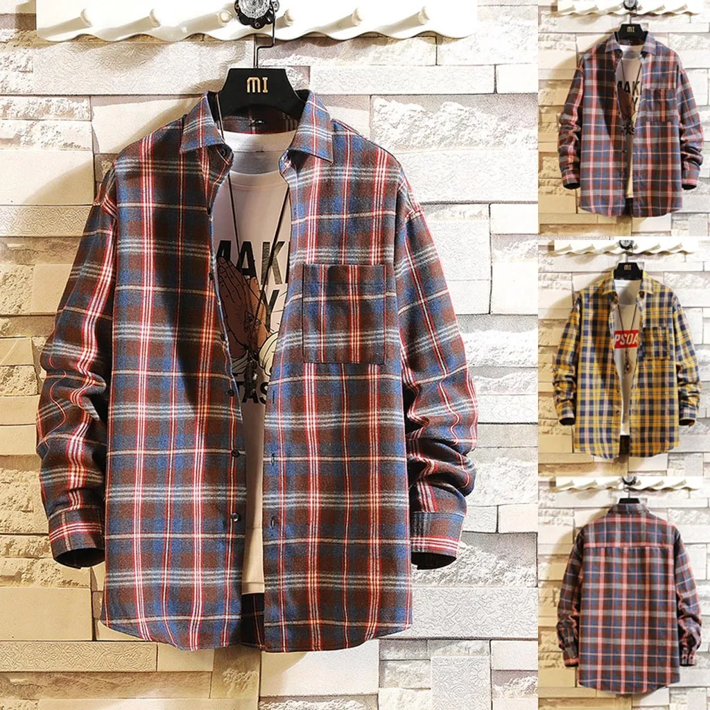 2019 модные мужские рубашки осенние и зимние хлопковые повседневные клетчатые с