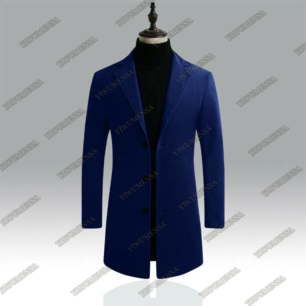 

Autumn/Winter Blue Tweed Men Suits Jackets Smoking Business Single Breasted Wool Blends Custom Made Wedding Tuxedos Overcoat