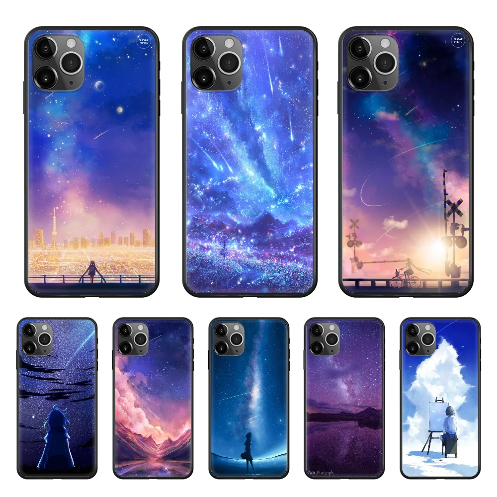

Starry sky Phone Case cover For Iphone 12 11 8 7 6 5 XR PLUS X XS PRO SE 2020 MAX Mini black waterproof soft funda fashion