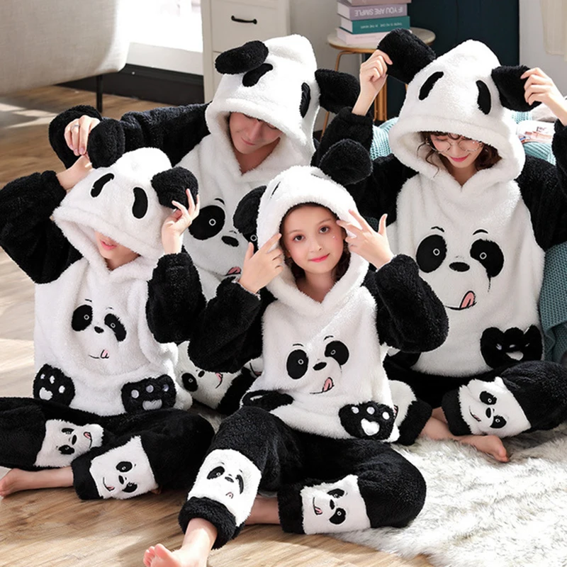 Зимний Пижамный комплект для родителей и детей Детские фланелевые пижамы