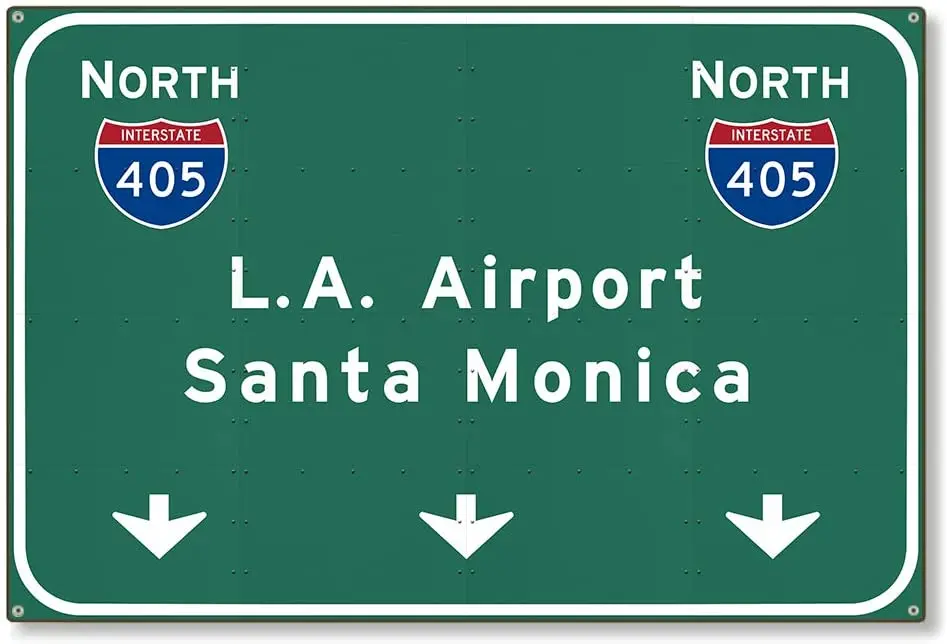 

American Travelogue Large Metal Art Wall Decor LAX Santa Monica Sign Los Angeles California CA Travel Souvenir Interstate 405