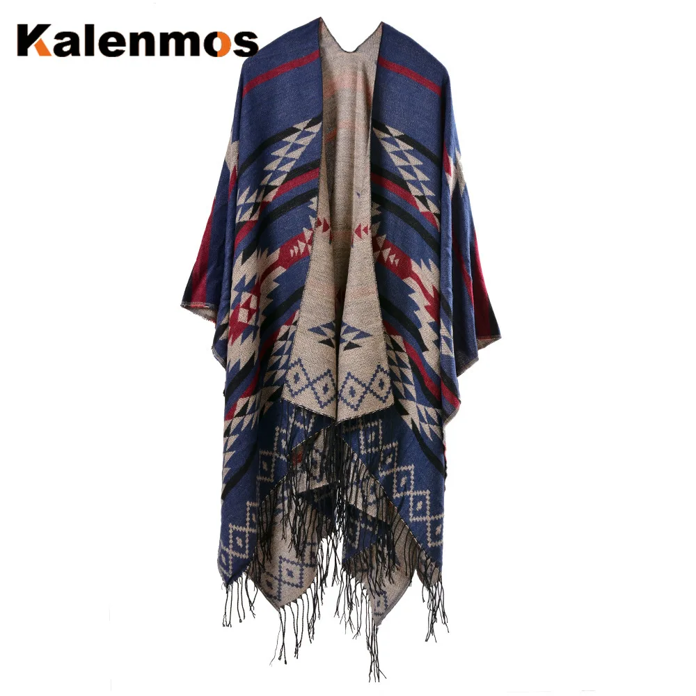Cloak Poncho Scarf Women Geometric Travel Shawl Imitation Cashmere Capes National Wind Fork Cloaks Wraps Pashmina Autumn Winter |