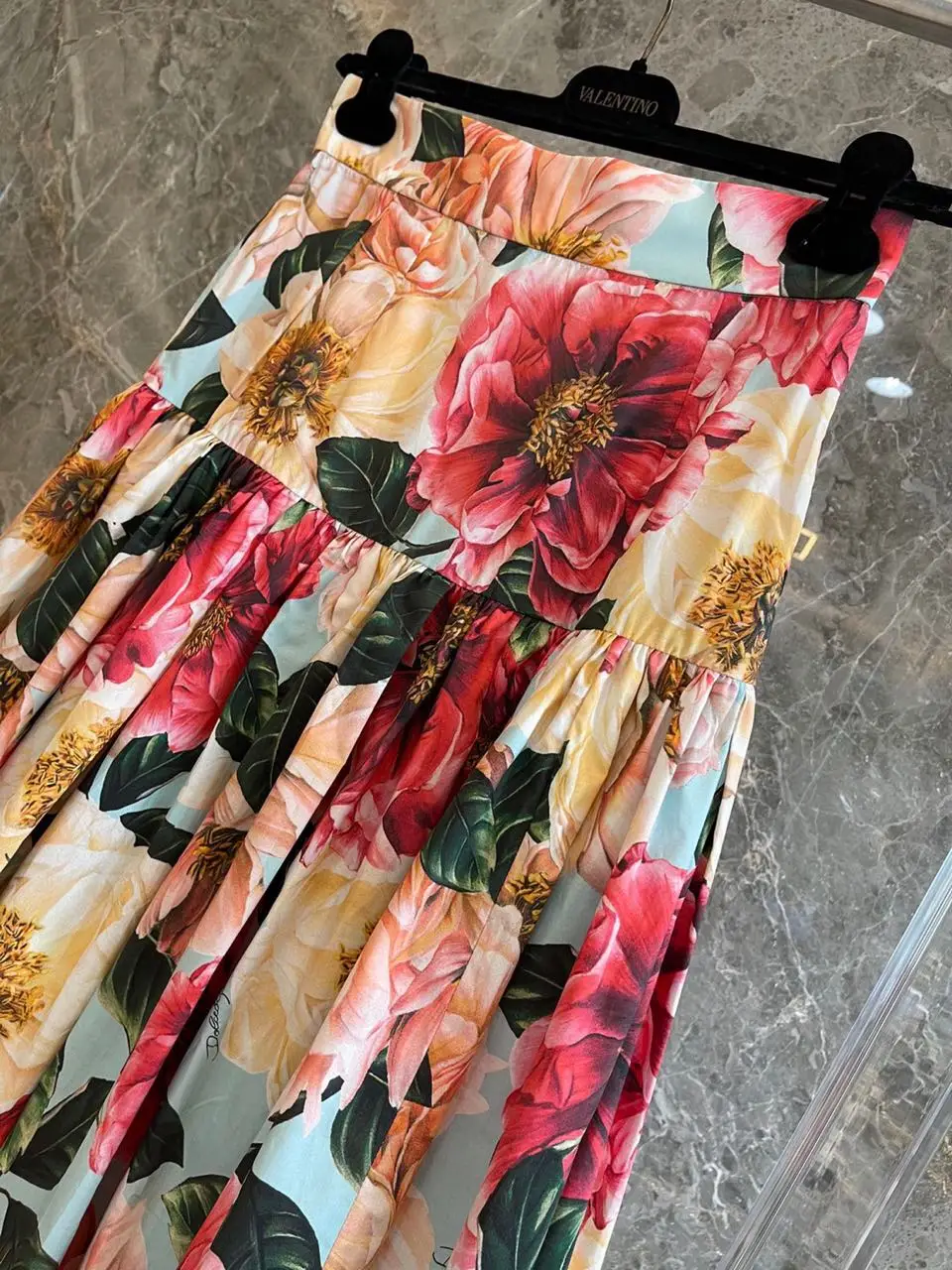 

2021 Summer New Style Women's Skirt Fashion Red Camellia Print Logo Cotton Fabric Italy Sicily Gorgeous Luxury Runway