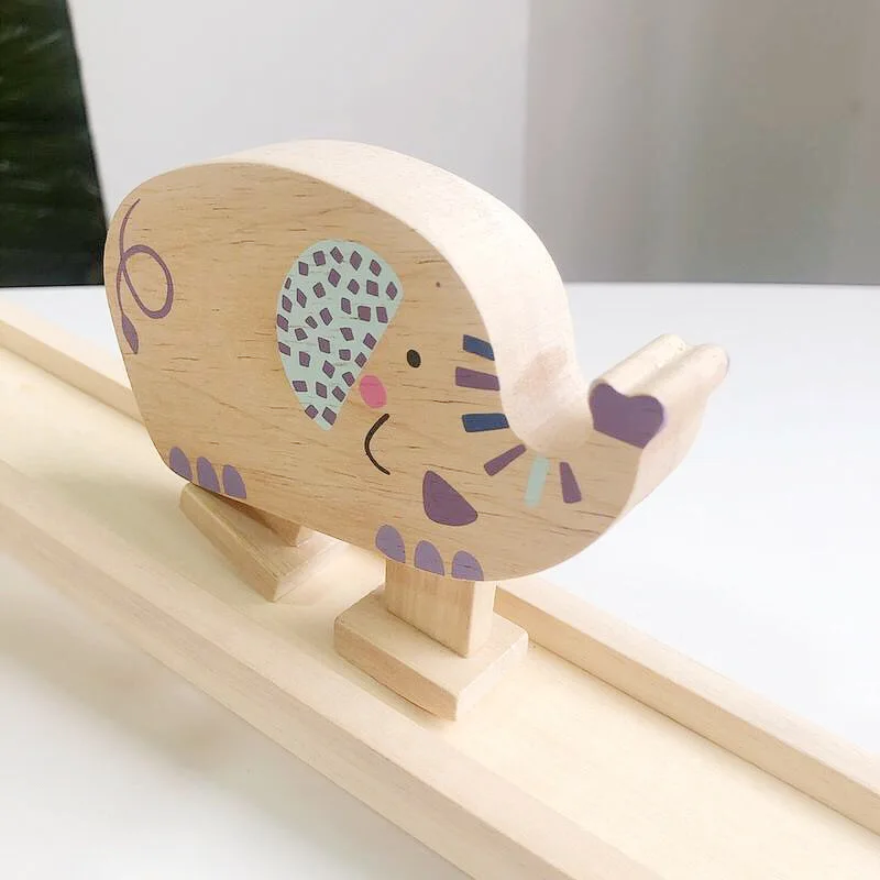 

Wooden toys for kids education Balance track Inertial animal walking Game Cute Cow Elephant model Montessori For Kids Children