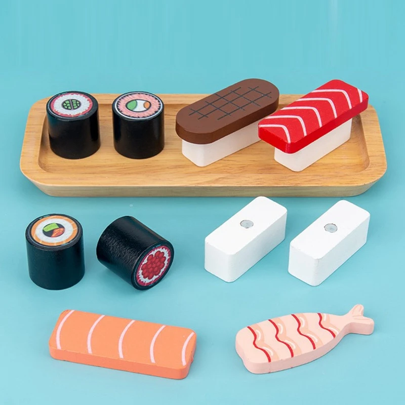 

Kids Kitchen Miniature Food Simulation Sushi 3D DIY Wooden Games Pretend Play Magnetic Toys for Children Kitchen Set