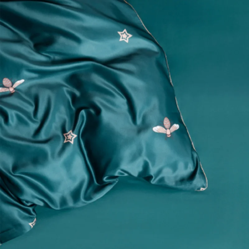 

Washed Silk Nordic Europe Luxury Bedding Set Include Duvet Cover Flat Sheet 2 Pillow Cases Print Flower Bedding 4 Pieces SJT-006