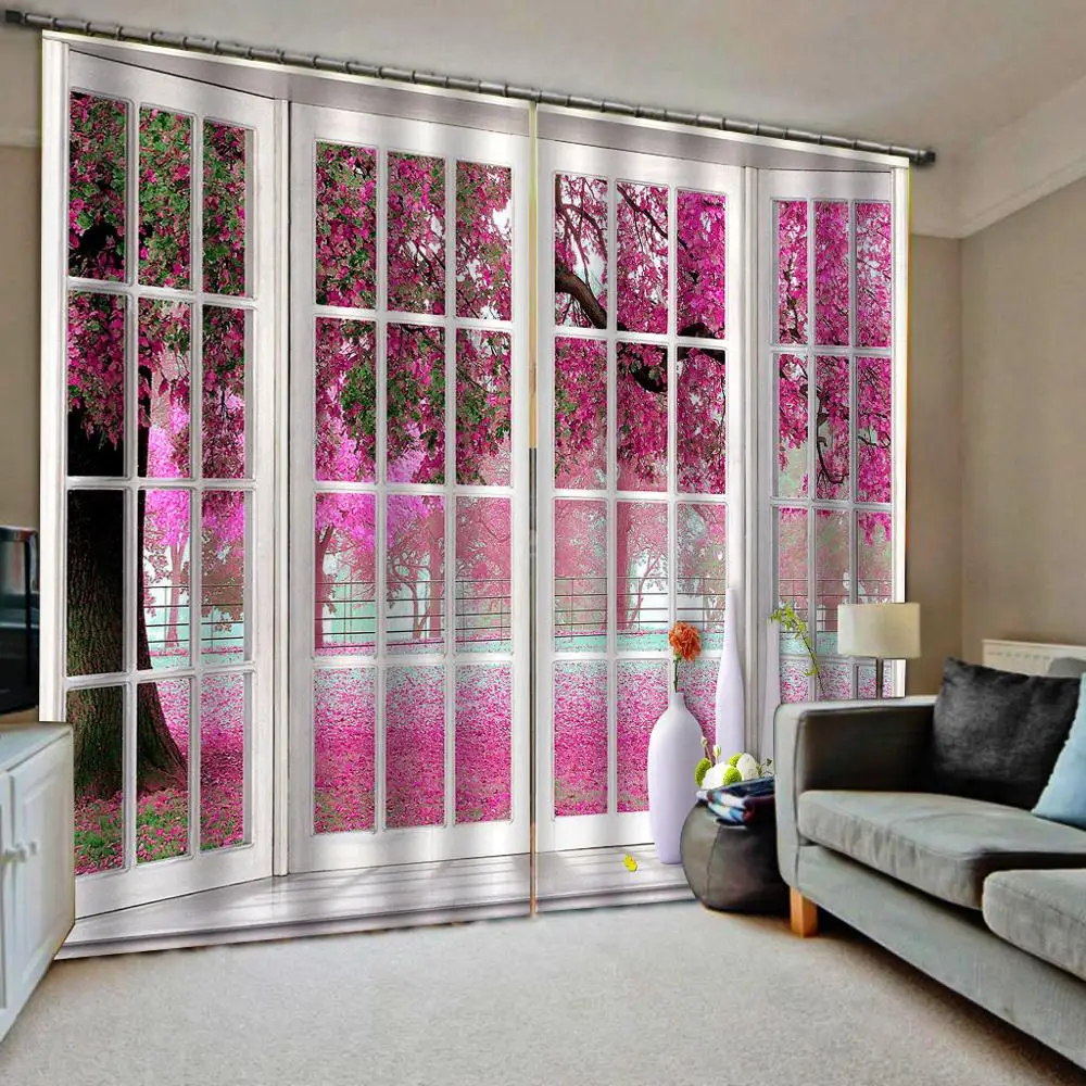 

Customized size Luxury Blackout 3D Window Curtains For Living Room pink forest park curtains wedding curtain